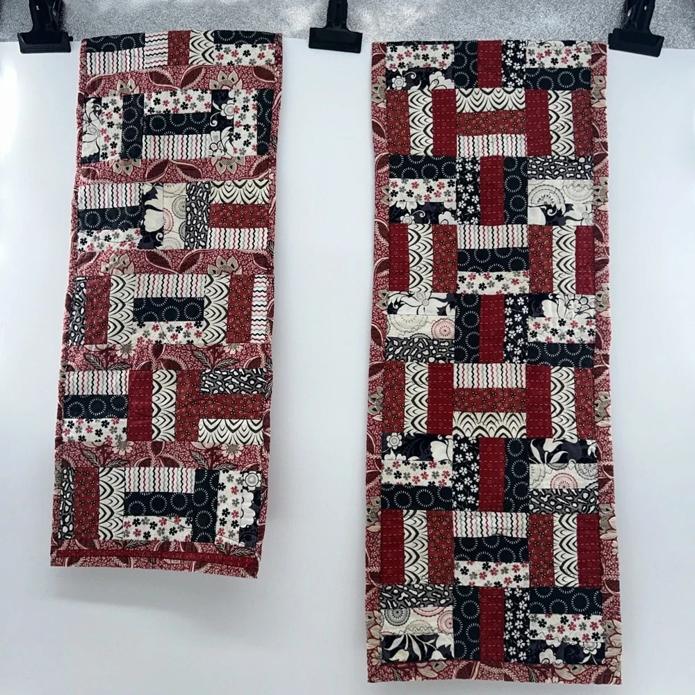 2 Quilted Handmade Table Runner Farmhouse Cottagecore Quilt Red White BlackDecor